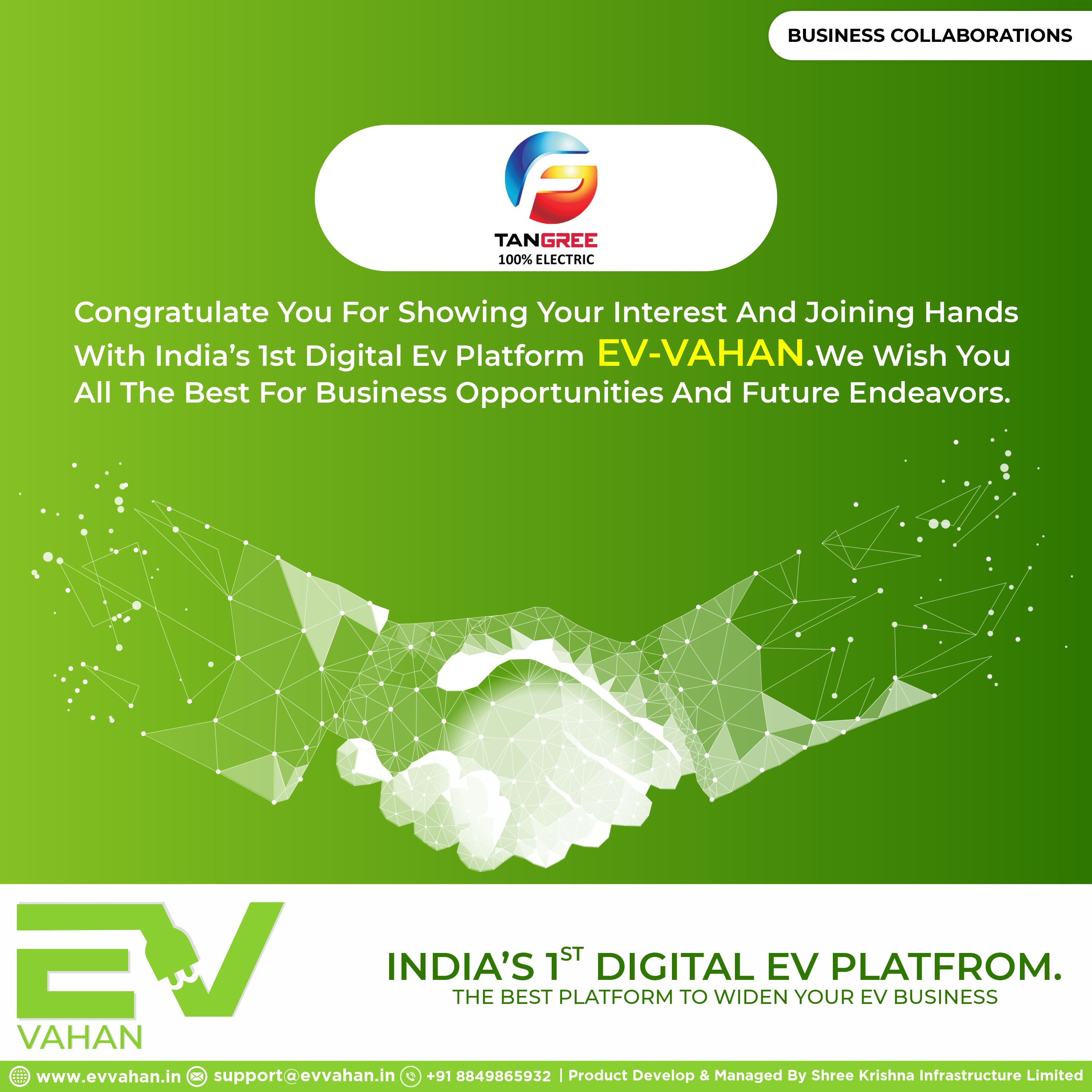 EV Vehicle Manufacture Tangree Join EV-Vahan Digital Platform.