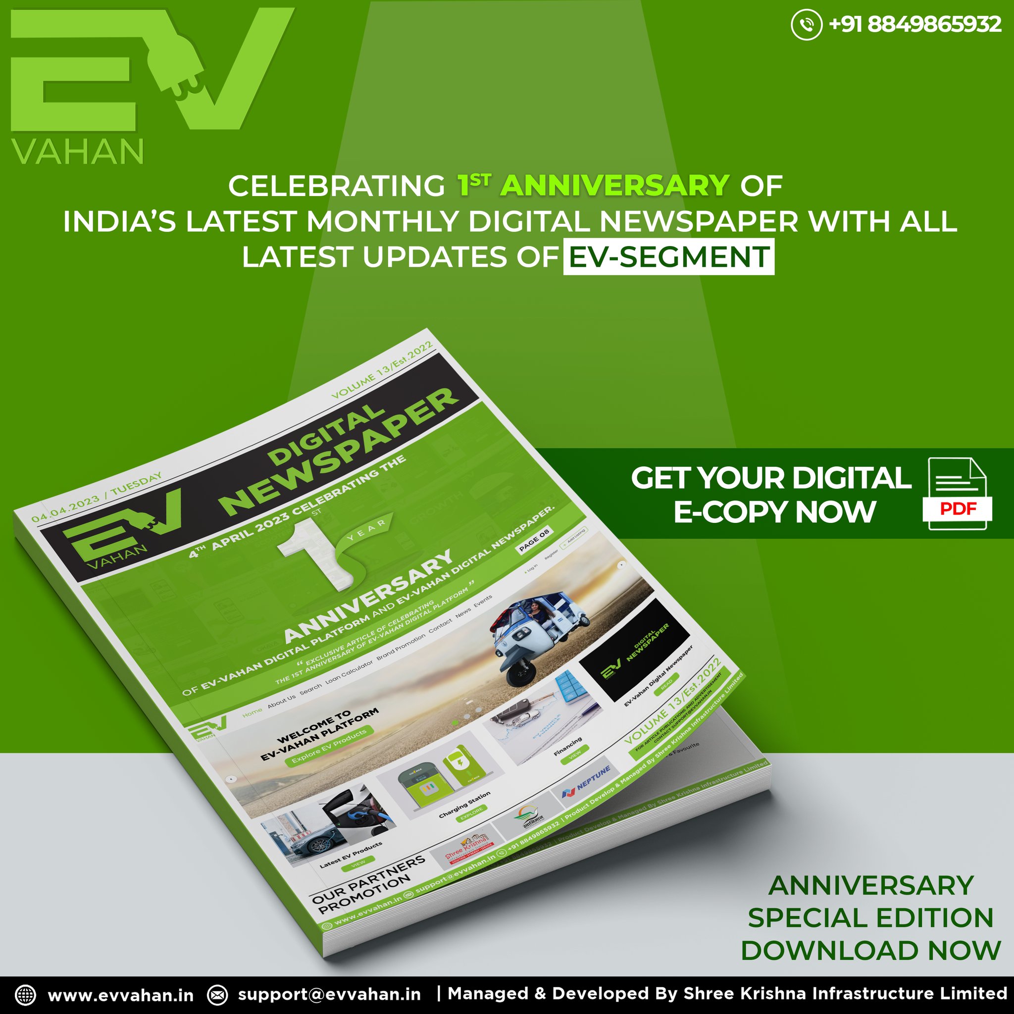 Celebrating 1st Anniversary Of EV-Vahan Digital Platform & EV Vahan Digital Newspaper,Anniversary Special Edition Available Now.